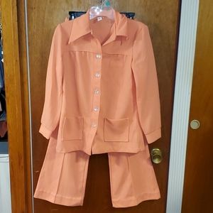 2 PC vintage polyester pantsuit salmon